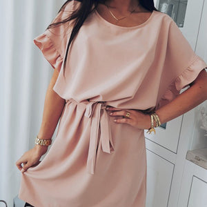 Bigsweety Summer Party Dress Short Batwing Sleeve O-Neck Dress Women Fashion Sashes Mini Dresses Female Sexy Dress With Belt