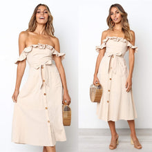 Load image into Gallery viewer, Backless Sexy Women Summer Dress 2019 Ruffles Off Shoulder Beach Dress Buttons Strapless Long Sundress Boho Midi Dress Ladies