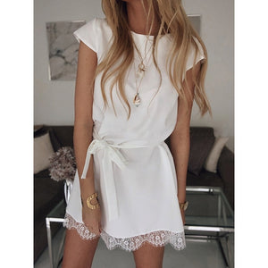 Women Dress Short Sleeve Straight Lace Mini Party Dresses Summer Elegant Robe Femme Womens Clothing 2019 SJ2978R